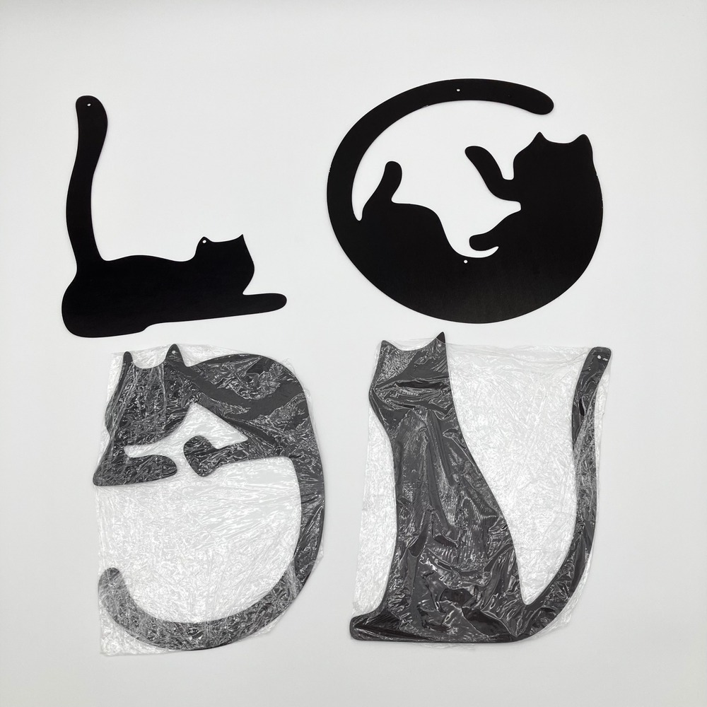 Wall Art Decor Metal Cat Silhouettes 4pc Set Black Minimalist Modern